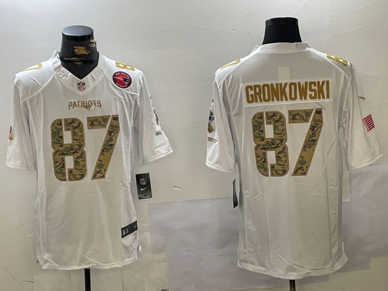 Men New England Patriots #87 Gronkowski White 2024 Nike Olive Salute To Service Limited NFL Jersey style 2